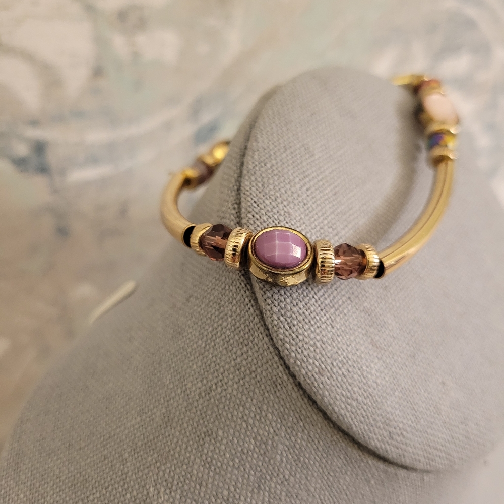 Gold Tone Beaded Crystal Accent Bar Link Bracelet and Large Square Stud Earrings - Picture 9 of 9